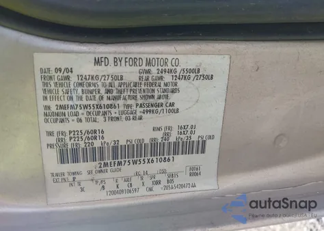 2005 Mercury Grand Marquis из США, поврежденный, VIN 2MEFM75W55X610861